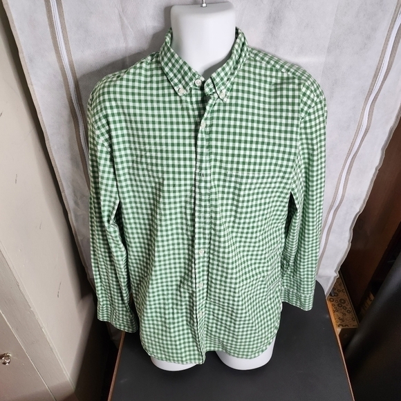 J. Crew Kelley Green Gingham Button Down 100% Cotton Men's Large Shirt - Picture 10 of 11